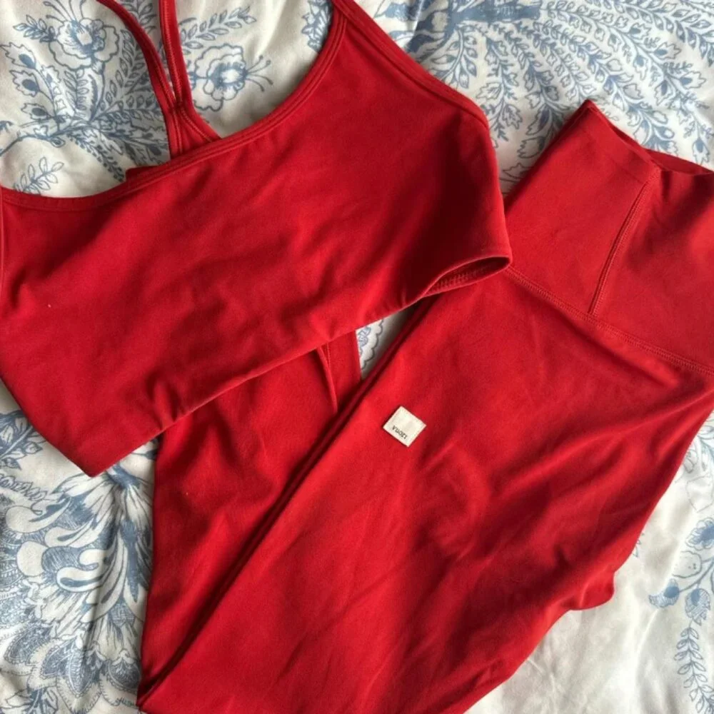 Vuori all the Feels Bliss Blend Set, Scarlet Red, Top Small, Leggings XS - Picture 1 of 4